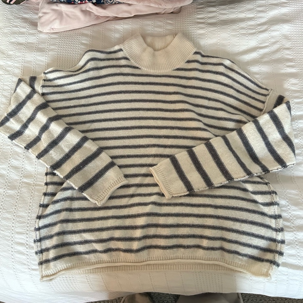 Madewell Cream and Gray Striped Turtleneck Sweater